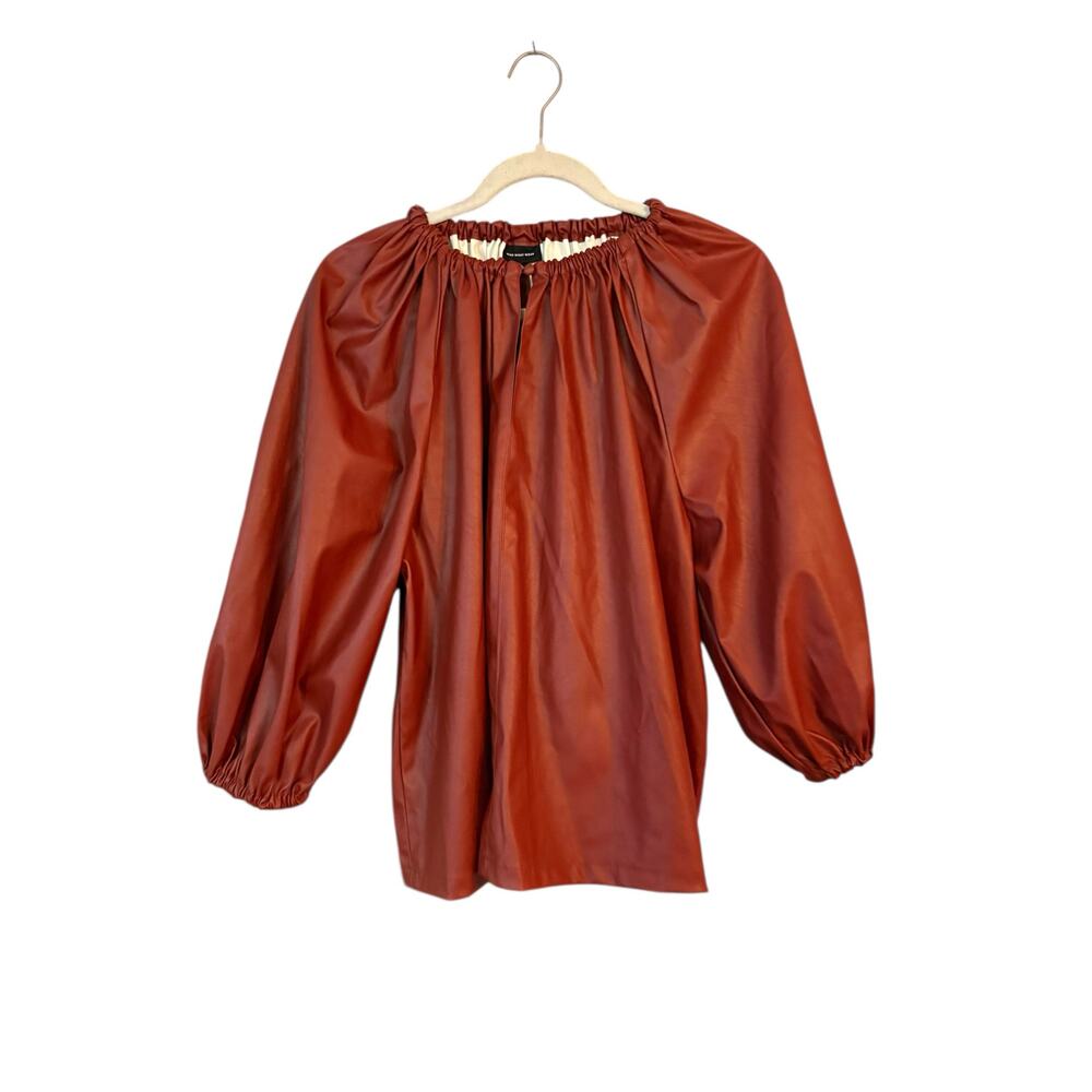 Who What Wear Faux Leather Balloon 3/4 Sleeve Blouse Woman’s Large